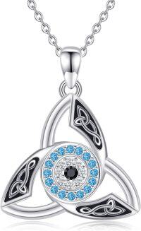wholesale 925 Sterling Silver Celtic Trinity Knot Evil Eye Pendant Necklace with Blue Cubic Zirconia Stones for Women and Men-Celtic D
