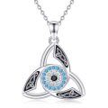 wholesale 925 Sterling Silver Celtic Trinity Knot Evil Eye Pendant Necklace with Blue Cubic Zirconia Stones for Women and Men-0-0