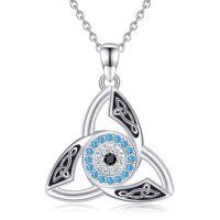 wholesale 925 Sterling Silver Celtic Trinity Knot Evil Eye Pendant Necklace with Blue Cubic Zirconia Stones for Women and Men-Celtic D