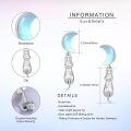 wholesale 925 Sterling Silver Blue Opalite Crescent Moon Cat Dangle Earrings - Halloween  for Her-0-3