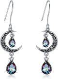 wholesale Sterling Silver Moon Earrings w Emerald Amethyst Ruby Sapphire Pink Peridot Aquamarine Citrine Black Rainbow Topaz Celtic Dangle Drops-0-69