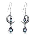 wholesale 925 Sterling Silver Crescent Moon Drop Earrings with Garnet and Red Crystal Accents-0-69