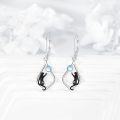 wholesale 925 Sterling Silver Moonstone Black Cat Drop Earrings for Women Girls Gift Jewelry Accessories 4cm Long-0-3