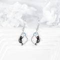 wholesale 925 Sterling Silver Moonstone Black Cat Drop Earrings for Women Girls Gift Jewelry Accessories 4cm Long-0-3