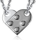 wholesale 925 Sterling Silver Heart-Shaped Lego-Inspired Pendant Necklaces for Couples or Best Friends (Set of Two)-0-0
