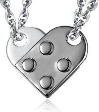 wholesale 925 Sterling Silver Heart-Shaped Lego-Inspired Pendant Necklaces for Couples or Best Friends (Set of Two)-Black&Silver