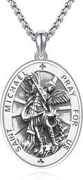 wholesale 925 Sterling Silver St Michael Archangel Medal Prayer for Us Pendant Necklace-0-0