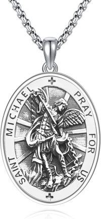 wholesale 925 Sterling Silver St Michael Archangel Medal Prayer for Us Pendant Necklace-11a-St Michael-11a-St Michael