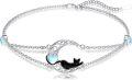 wholesale 925 Sterling Silver Black Cat Moon Heart Charm Bracelet-0-0