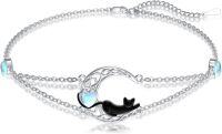 wholesale 925 Sterling Silver Black Cat Moon Heart Charm Bracelet-Cat-Moon 7"-9"