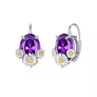 TOUPOP Sterling Silver Crystal Daisy Leverback Dangle Drop Earrings-undefined