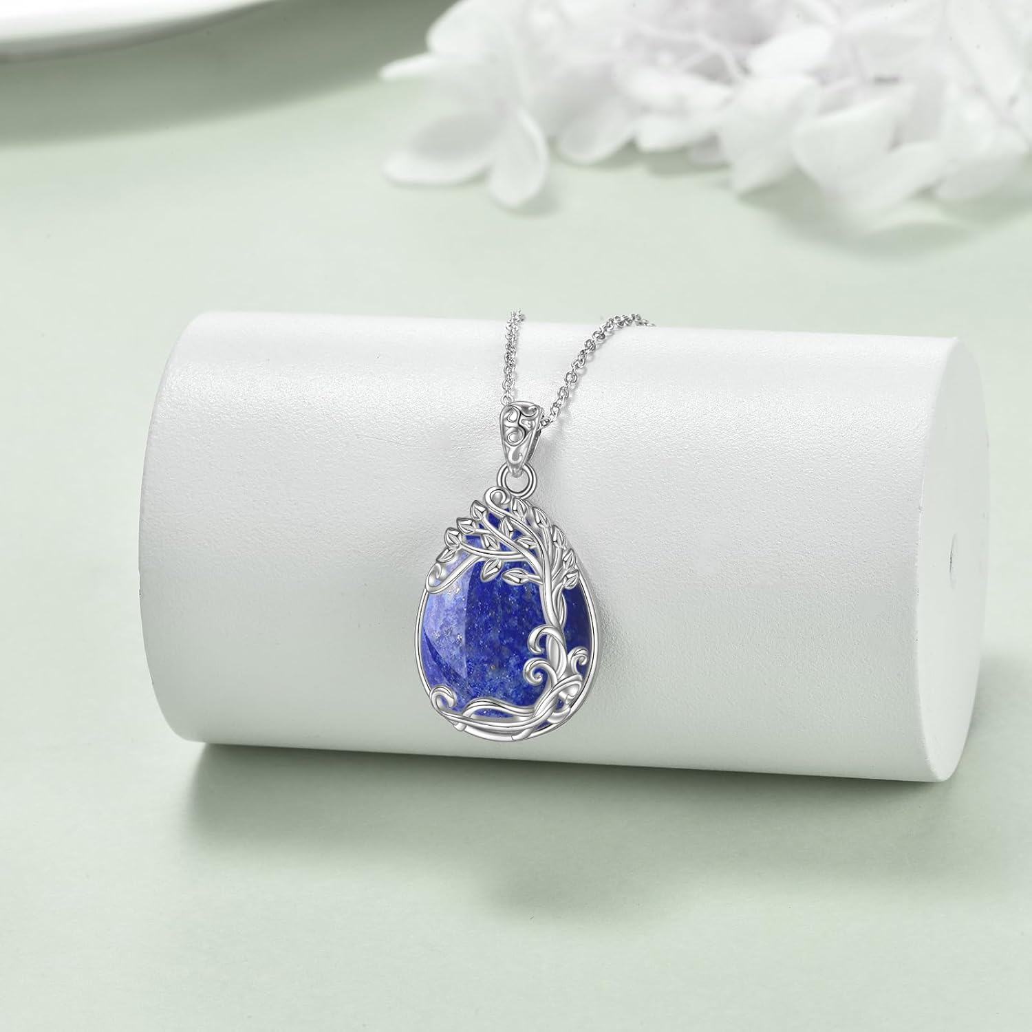 925 Sterling Silver Moonstone Filigree Teardrop Pendant Necklace for Women-0-3