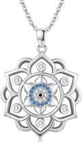wholesale 925 Sterling Silver Blue Crystal Evil Eye Lotus Flower Mandala Pendant Necklace-0-0