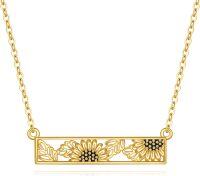 wholesale 14K Gold Bar with Sunflowers and Leaves Pendant Necklace Minimalist Floral s for Her-Sunflower Bar