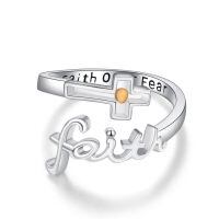 wholesale 925 Sterling Silver Cross Faith Rings Wholesale With Gold Accent-Faith Over Fear
