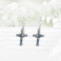 wholesale 925 Sterling Silver Cross Earrings with Abalone Shell Inlay Leverback Dangle Drop Religious Jewelry for Women and Men-0-1
