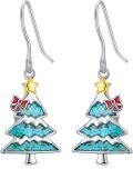 wholesale 925 Sterling Silver Christmas Tree Turquoise Stone Drop Earrings with Gold Stars and Red Bows-0-0