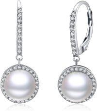 wholesale Sterling Silver Zircon & Pearl Dangle Earrings for Women, 25mm White Pearls, Nickel-Free, Elegant Gift for Christmas, Birthday, Anniversary-Pearl Earrings