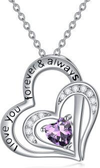 wholesale Sterling Silver CZ Heart Birthstone Necklace for Women Anniversary Gift-2-February