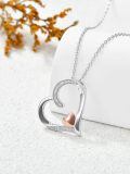 wholesale 925 Sterling Silver with Rose Gold and White Diamonds Double Heart Pendant Necklace for Women - F-G-I1/I2 Clarity-0-3