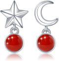 wholesale 925 Sterling Silver Red Coral Moon & Star Drop Earrings-0-0