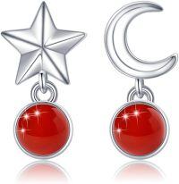 wholesale 925 Sterling Silver Red Coral Moon & Star Drop Earrings-Red Onyx