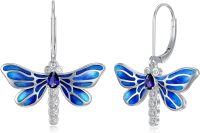 wholesale 925 Sterling Silver Blue Enamel Dragonfly Leverback Drop Dangle Earrings for Women-Blue Sapphire
