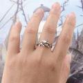 wholesale 925 Sterling Silver Stone Adjustable Leaf Birthstone Open Ring for Women-0-3