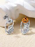 wholesale 925 Sterling Silver Pumpkin Jack-o'-Lantern Skeleton Hand Stud Earrings for Women-0-2