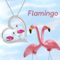 wholesale 925 Sterling Silver Pink CZ Flamingos in Heart Pendant Necklace-0-7