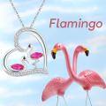 wholesale 925 Sterling Silver Pink CZ Flamingos in Heart Pendant Necklace-0-7