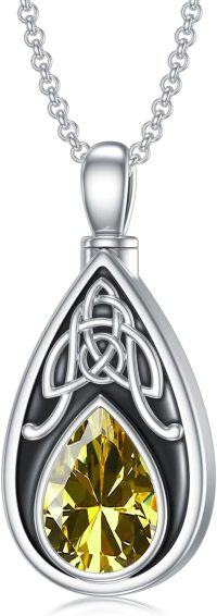 wholesale 925 Sterling Silver Birthstone Celtic Knot Teardrop Urn Necklace for Ashes-08-August