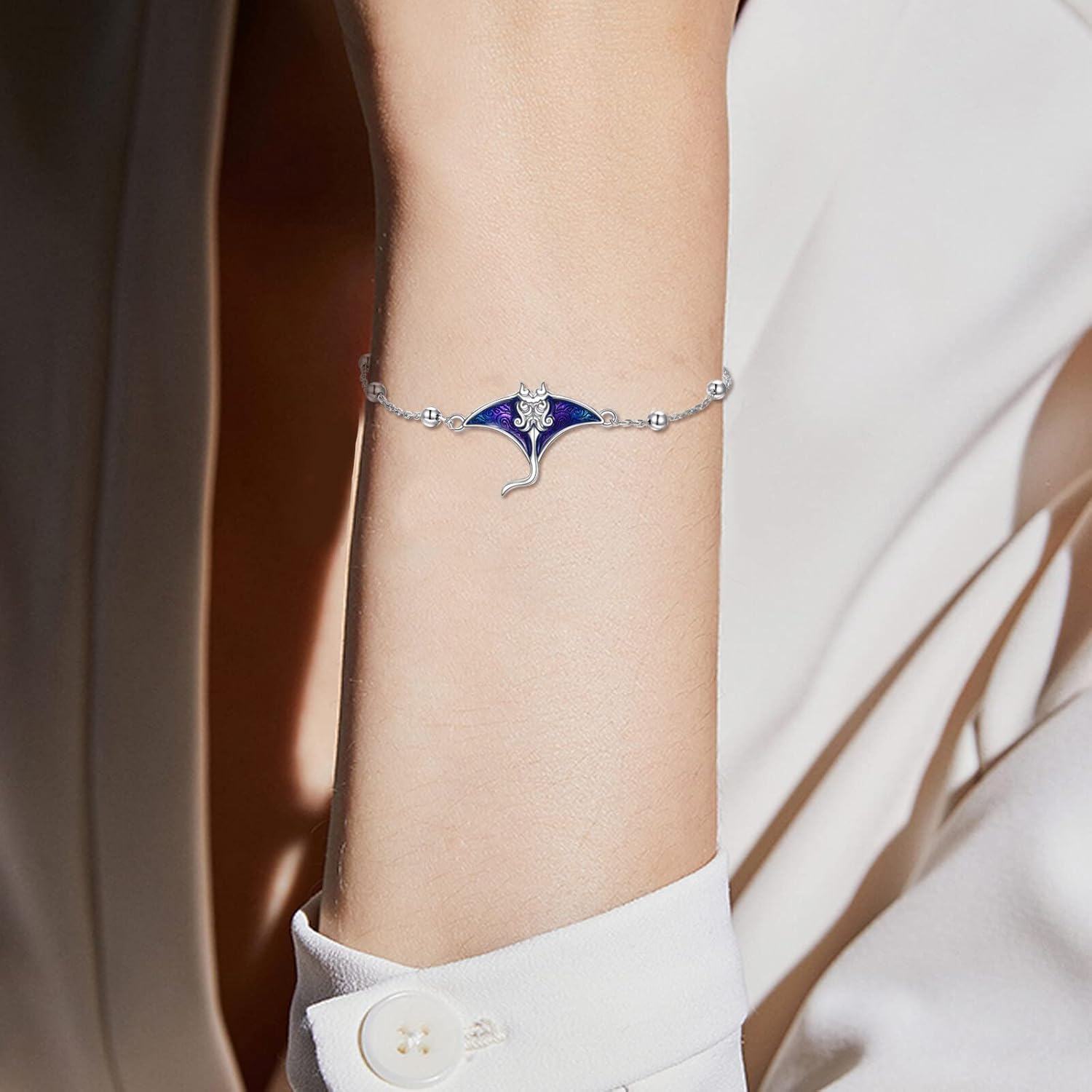 wholesale 925 Sterling Silver Dolphin & Heart Charm Bracelet for Women - Adjustable Length s-0-2