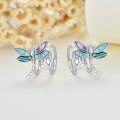wholesale 925 Sterling Silver Dragonfly Clip-On Studs for Non-Pierced Ears - Blue & Green AB Shell Inlay Lotus Flower Design s for Women and Girls-0-3