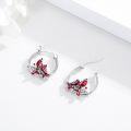 wholesale 925 Sterling Silver Cardinal Bird Red Enamel Branches Huggie Hoop Earrings-0-1