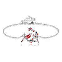 wholesale 925 Sterling Silver Cardinal Couple Bracelet With Red Gems-Cardinal