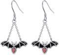 wholesale 925 Sterling Silver Bat Drop Earrings with Red Crystal Accents for Women and Girls-0-0