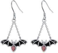 wholesale 925 Sterling Silver Bat Drop Earrings with Red Crystal Accents for Women and Girls-Bat B