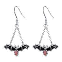 wholesale 925 Sterling Silver Bat Drop Earrings with Red Crystal Accents for Women and Girls-Bat B