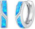 wholesale 925 Sterling Silver Blue Opal Viking Celtic Cross Huggie Hoop Earrings 14g for Women Men Gifts-0-0