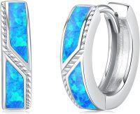 wholesale 925 Sterling Silver Blue Opal Viking Celtic Cross Huggie Hoop Earrings 14g for Women Men Gifts-Blue Opal