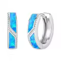 wholesale 925 Sterling Silver Blue Opal Viking Celtic Cross Huggie Hoop Earrings Wholesale 14g for Women Men Gifts-0-0