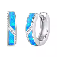 wholesale 925 Sterling Silver Blue Opal Viking Celtic Cross Huggie Hoop Earrings Wholesale 14g for Women Men Gifts-Blue Opal