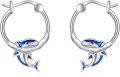 wholesale 925 Sterling Silver Blue Enamel Shark Hoop Earrings for Women Girls Gift Idea-0-0