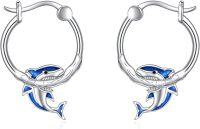 wholesale 925 Sterling Silver Blue Enamel Shark Hoop Earrings for Women Girls Gift Idea-F-Shark