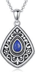 wholesale Sterling Silver Vintage Filigree Necklace w Malachite Turquoise Moonstone Opal Lapis Lazuli Pendant-0-7