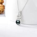 wholesale 925 Sterling Silver with Black Tahitian Pearl and Cubic Zirconia Accent Infinity Pendant Necklace-0-3