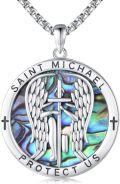 wholesale 925 Sterling Silver Saint Michael Protect Us Cross Angel Wing Pendant Necklace for Men Women Catholic  48cm Chain Length-0-0