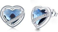 wholesale 925 Sterling Silver Blue Topaz Heart Stud Earring with CZ Accents-Blue