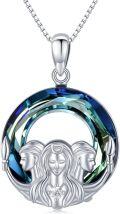 wholesale 925 Sterling Silver Blue Crystal Triple Moon Goddess Pendant Necklace-0-0
